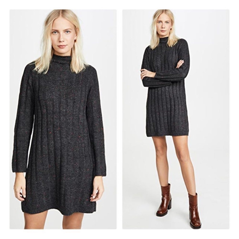 Madewell Donegal Charcoal Grey Rolled Neck Sweater Dress, Small